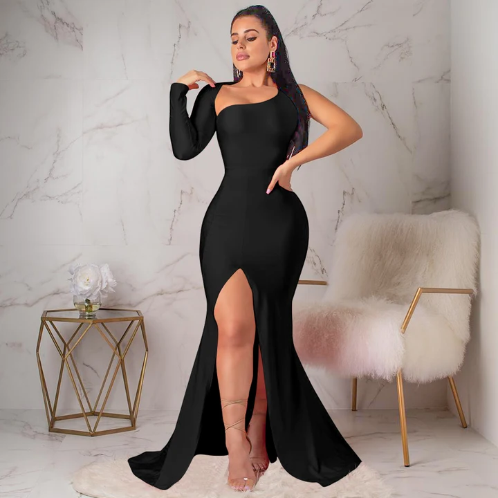 1 Sleeve Off Shoulder Long Dress