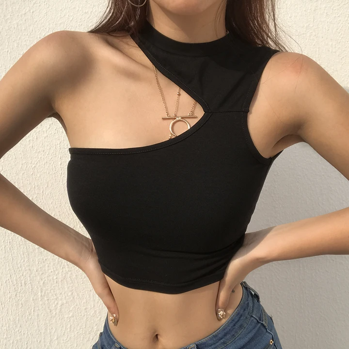 Diagonal Shoulder Collar Top