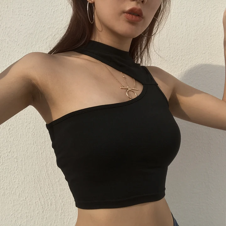 Diagonal Shoulder Collar Top