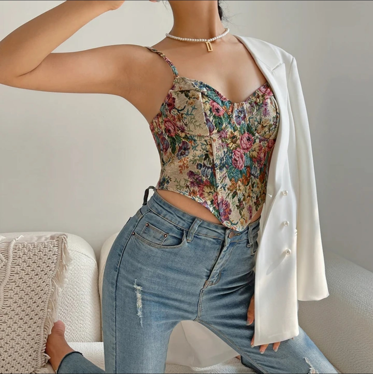 Woven Backless Corset Crop Top