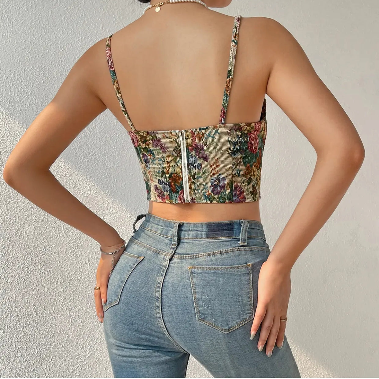 Woven Backless Corset Crop Top