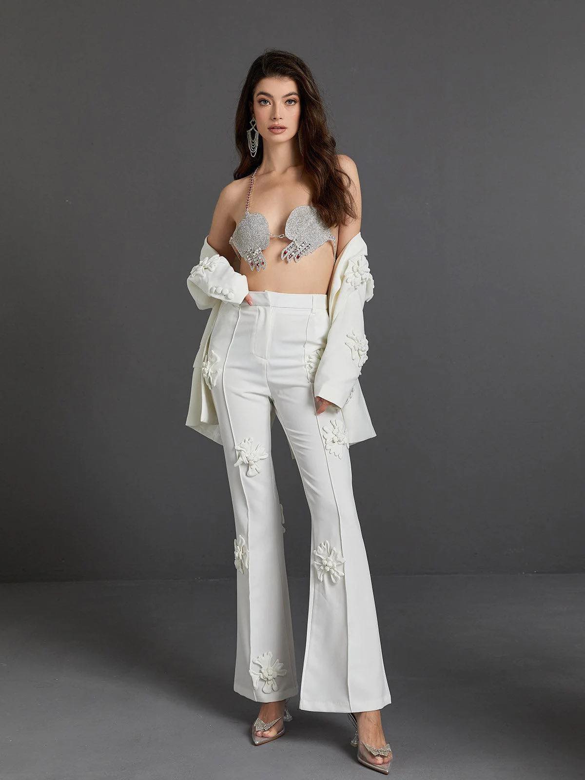 Jacquard White Blazer Set