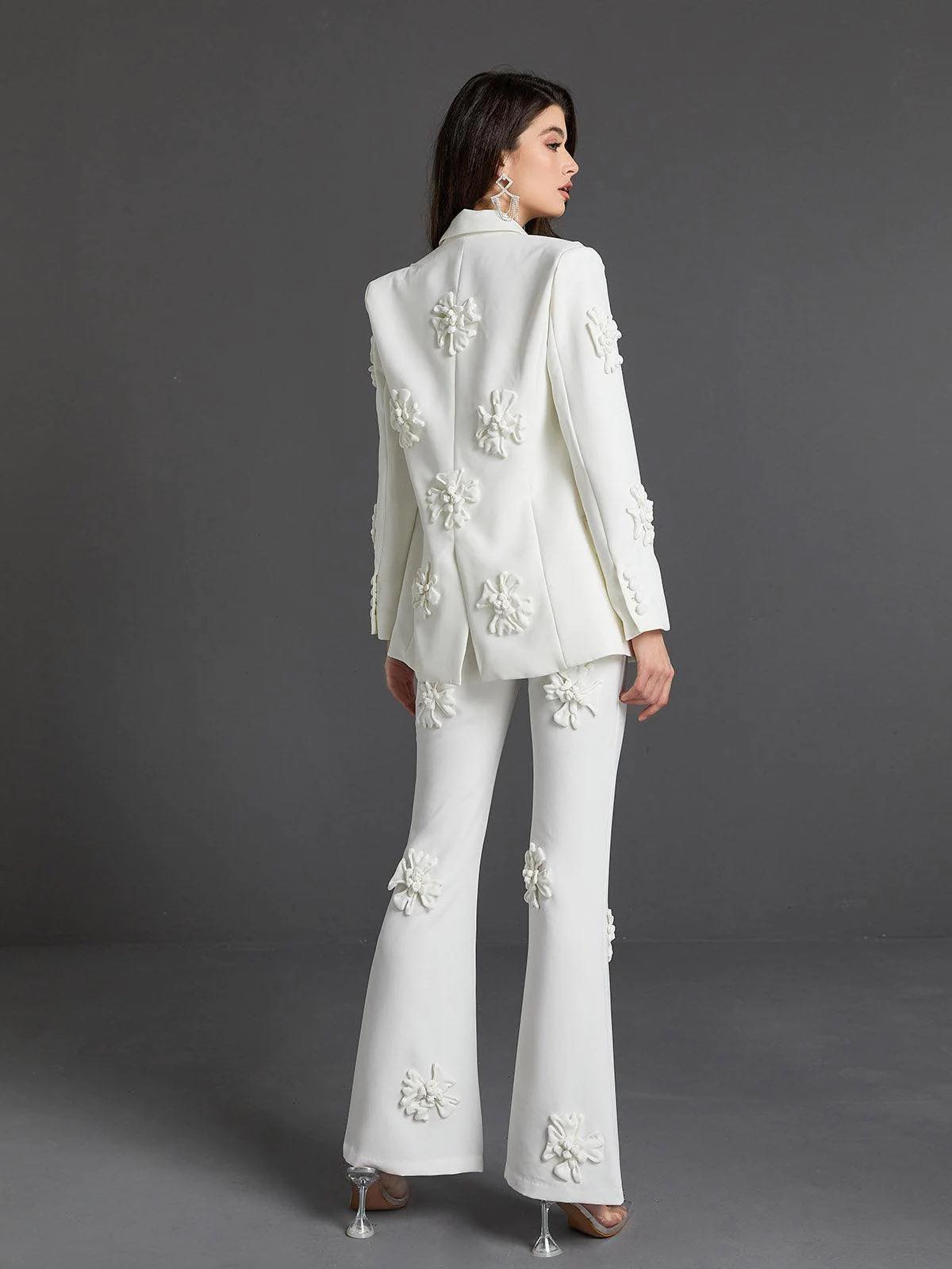 Jacquard White Blazer Set