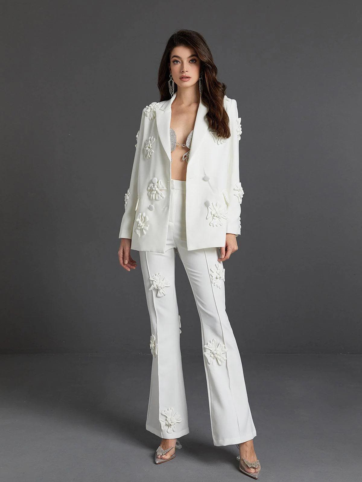 Jacquard White Blazer Set